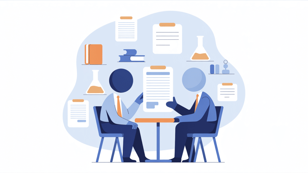 Illustration: a doctoral applicant and a prospective faculty advisor in conversation