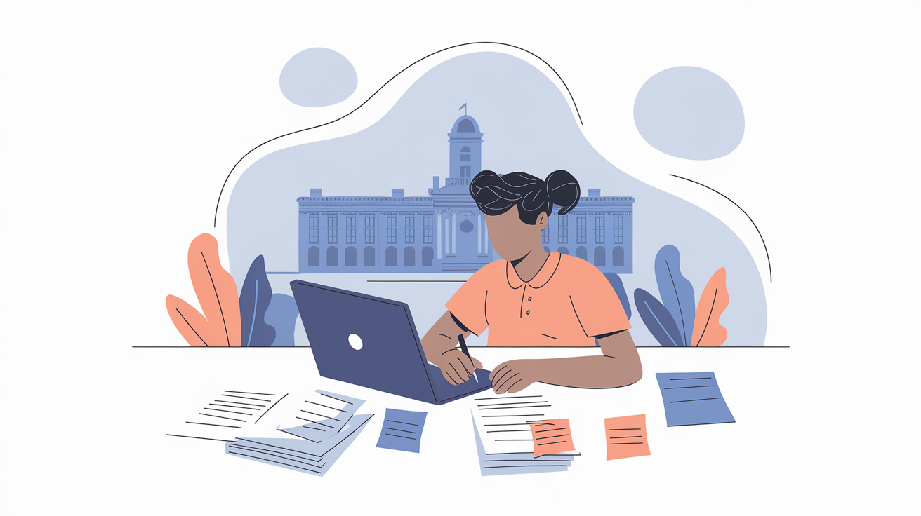Illustration: a student writing a Common App essay