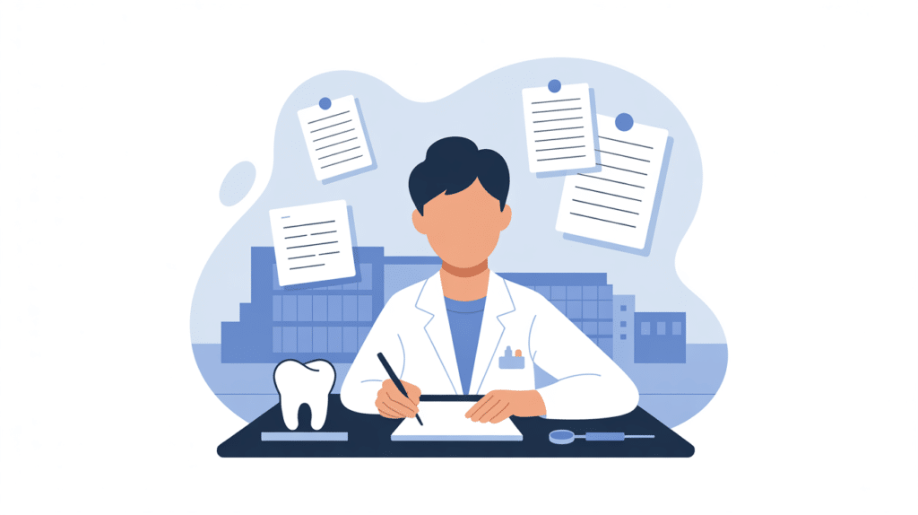 Illustration: a dental school applicant drafting a personal statement