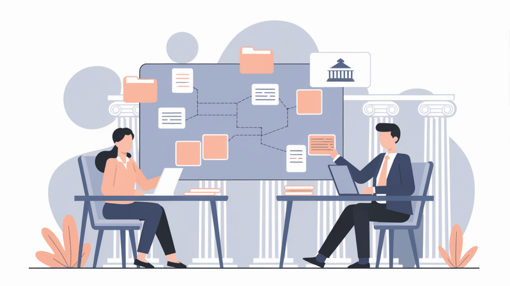 Illustration: an advisor and an applicant mapping the path to law school
