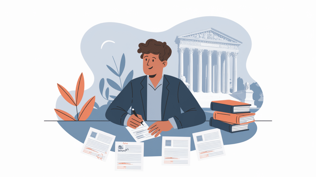 Illustration: an applicant drafting a law school personal statement