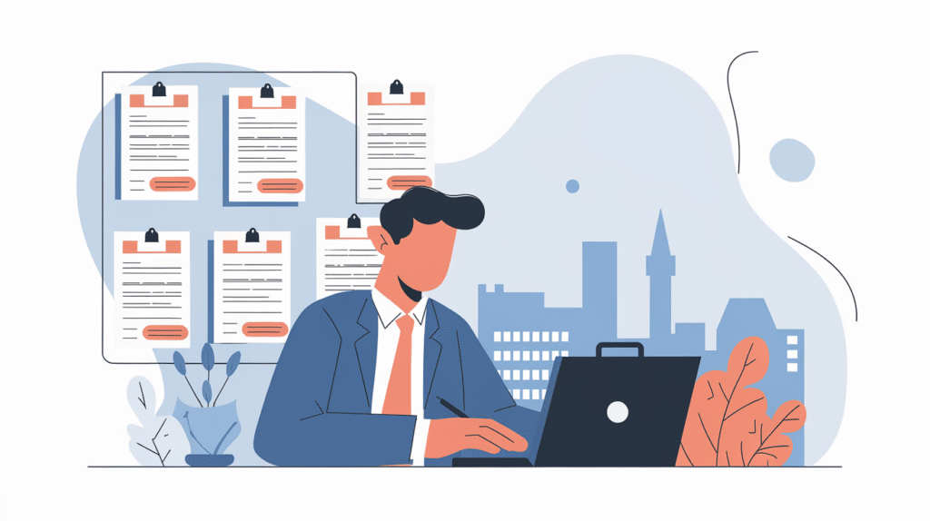 Illustration: an applicant drafting an MBA admission essay