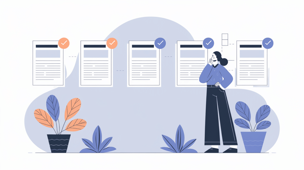Illustration: comparing five example essays side by side
