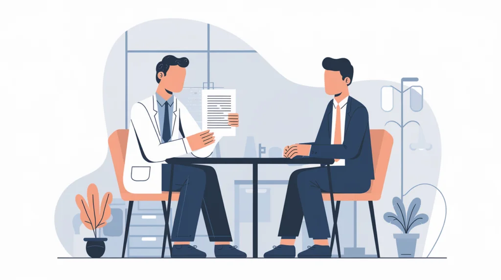 Illustration: an interviewer reading a residency personal statement