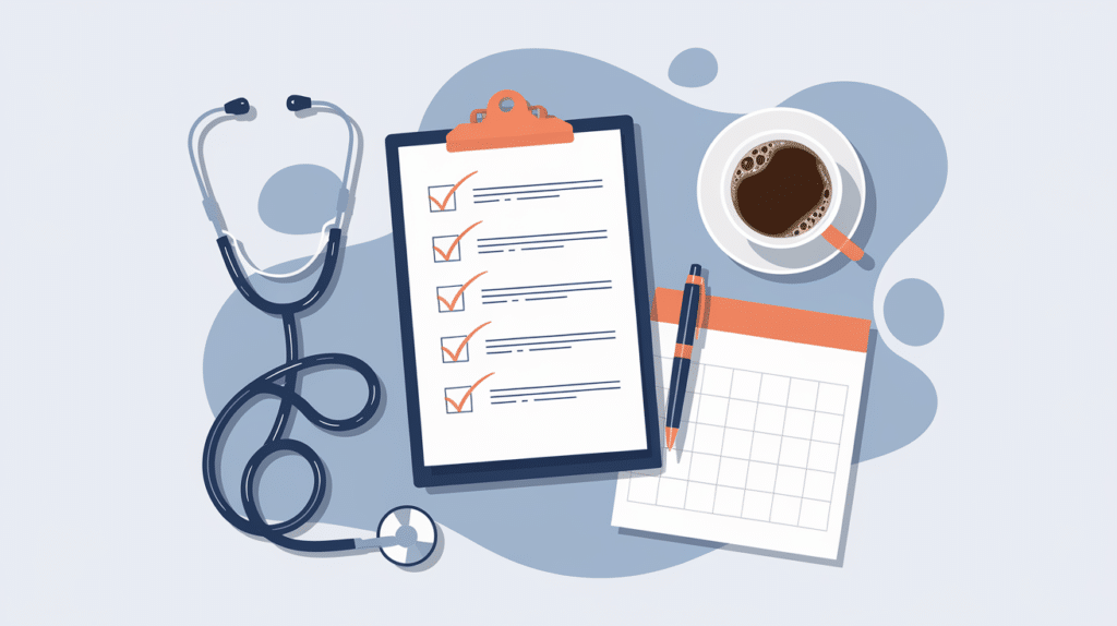 Residency interview preparation checklist with stethoscope and calendar