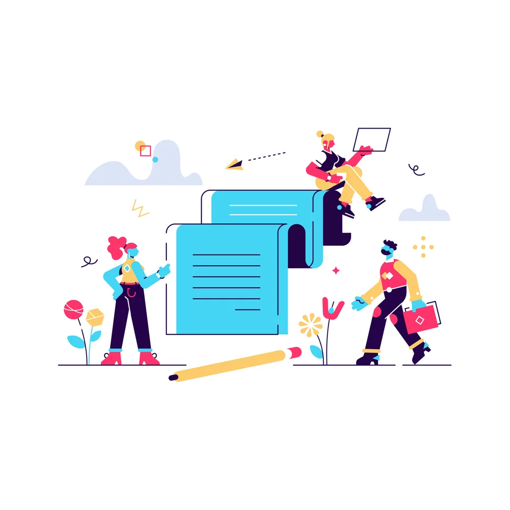 Illustration: an applicant with several finished statements spread across the desk