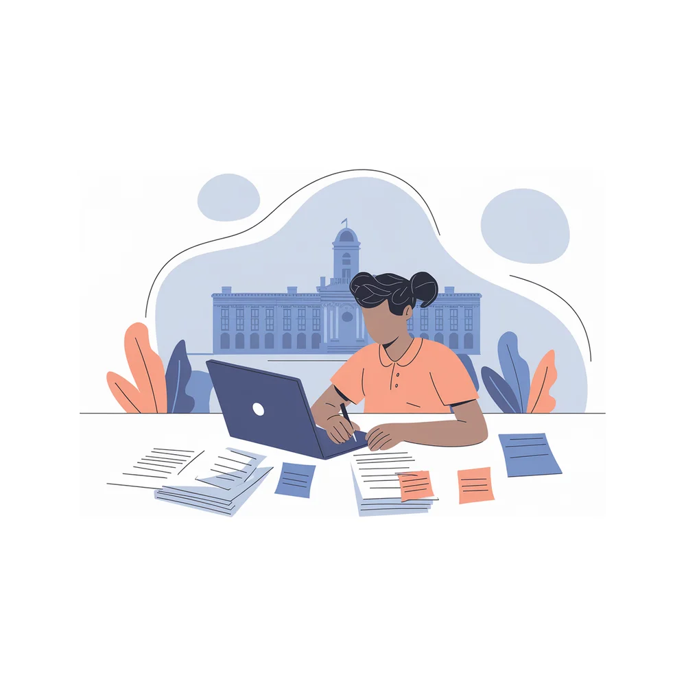 Illustration: a student writing a Common App essay