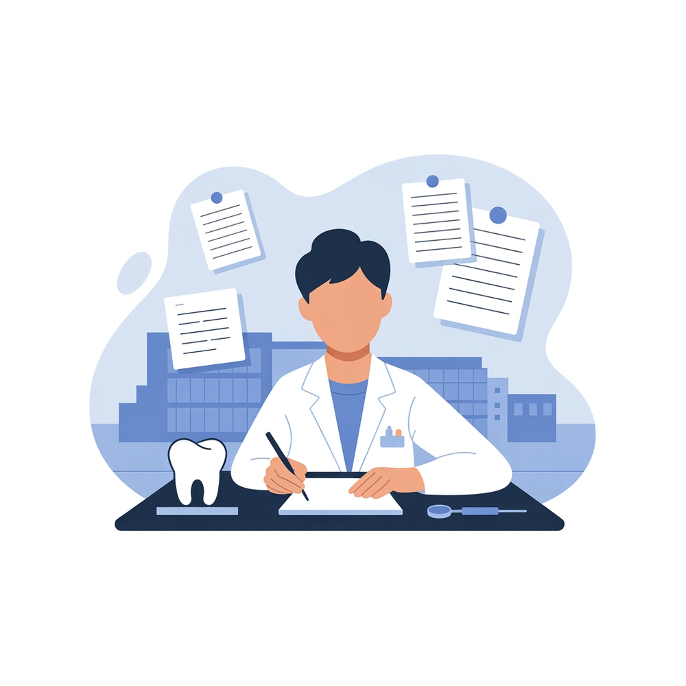 Illustration: a dental school applicant drafting a personal statement