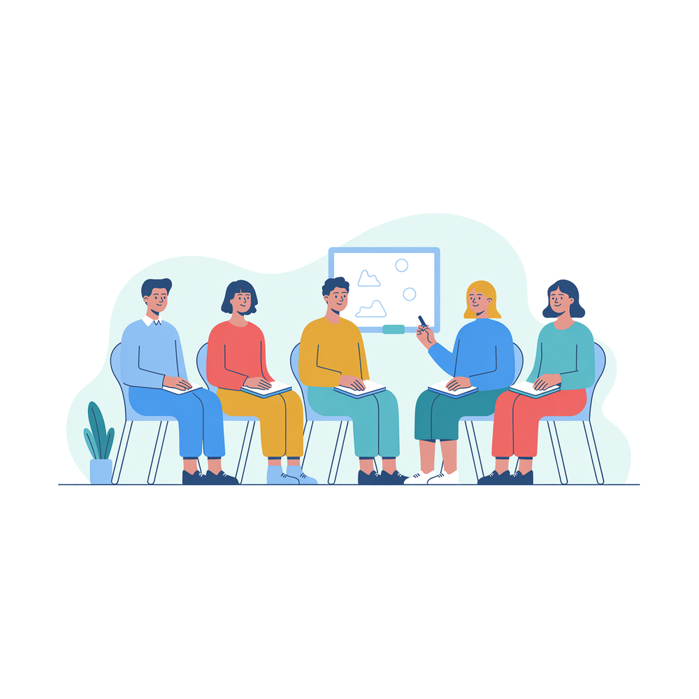 Illustration: an MBA applicant cohort working through a session together