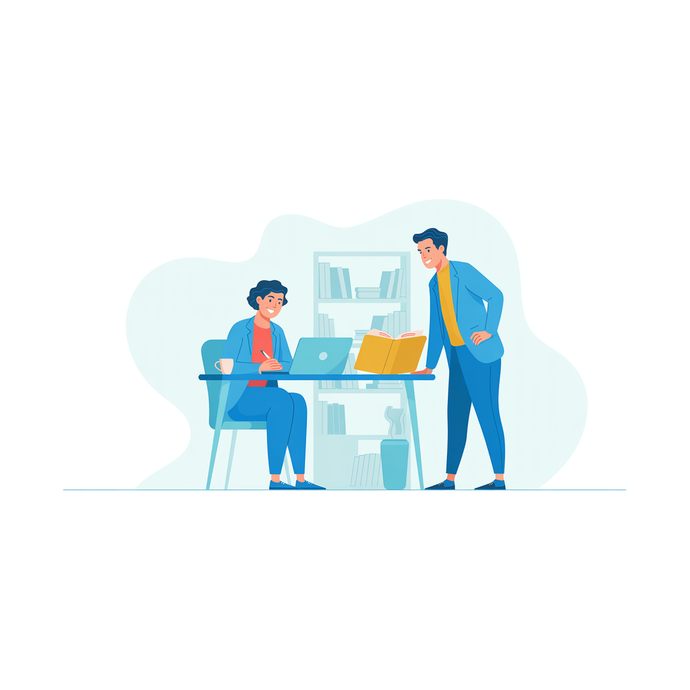 Illustration: a recommender writing a letter while the applicant talks it through
