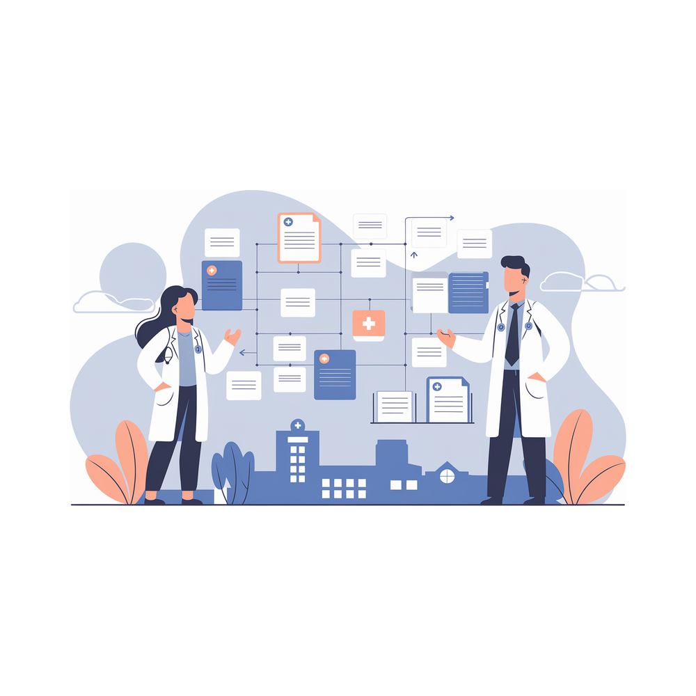 Illustration: an advisor walking a premed student through the application plan