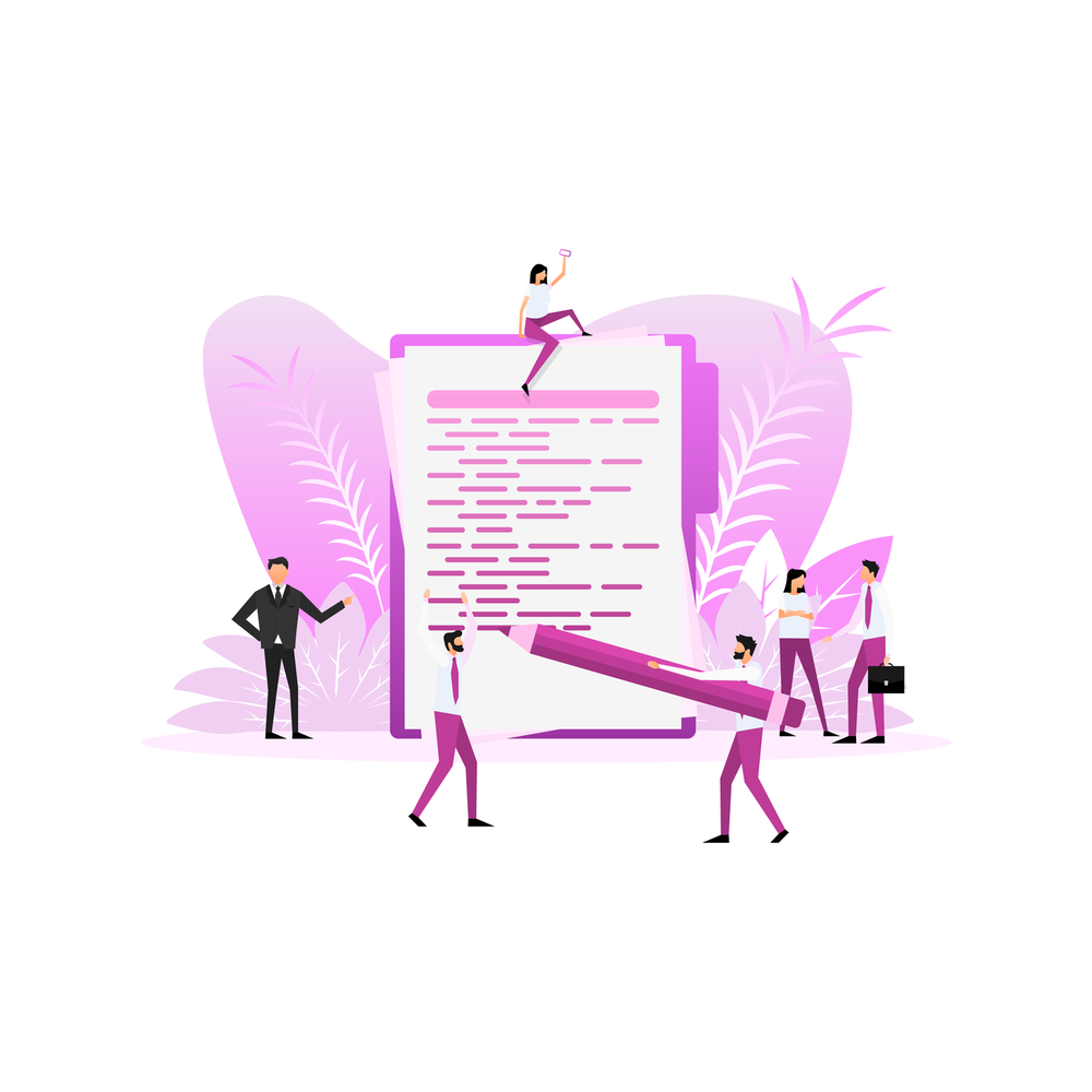 Illustration: an applicant reviewing a printed personal statement with a red pen, checking it for formatting problems
