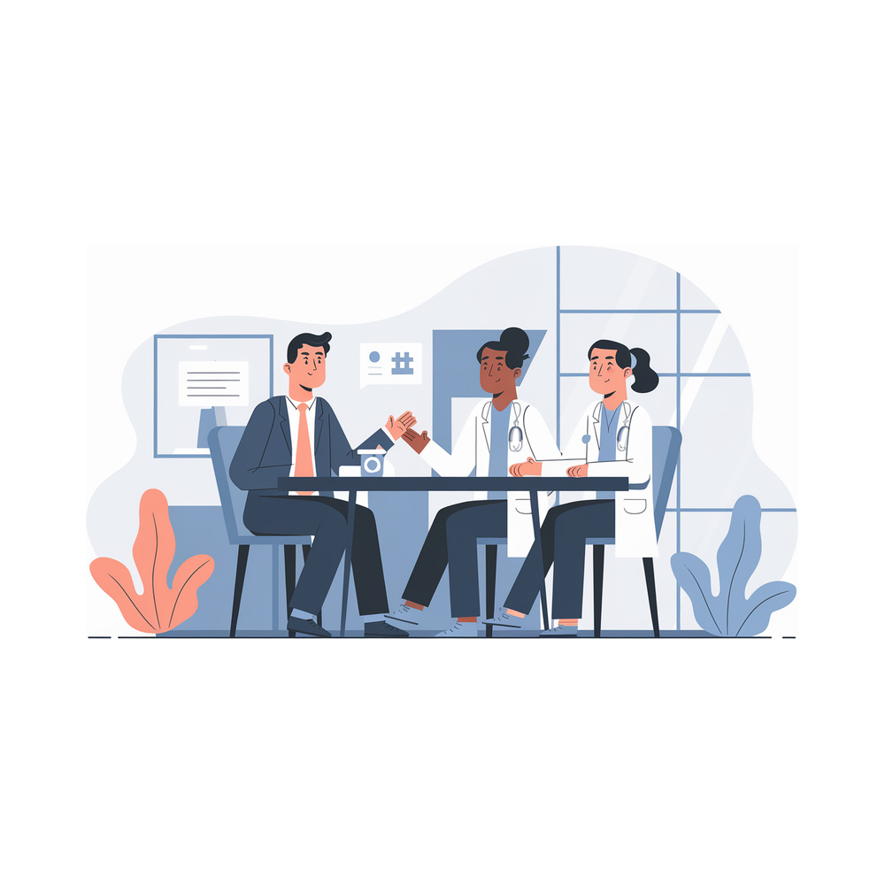 Illustration: a residency applicant speaking with an interview panel